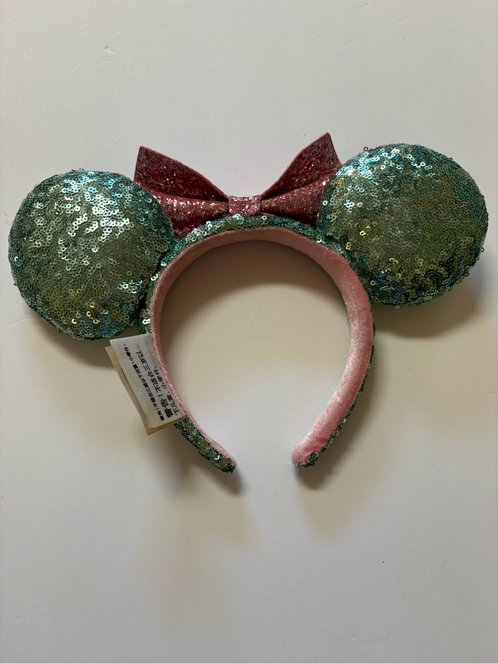 Disney Sequined Minnie-Style Headband Ears with Pink Bow - Green - Picture 4 of 6
